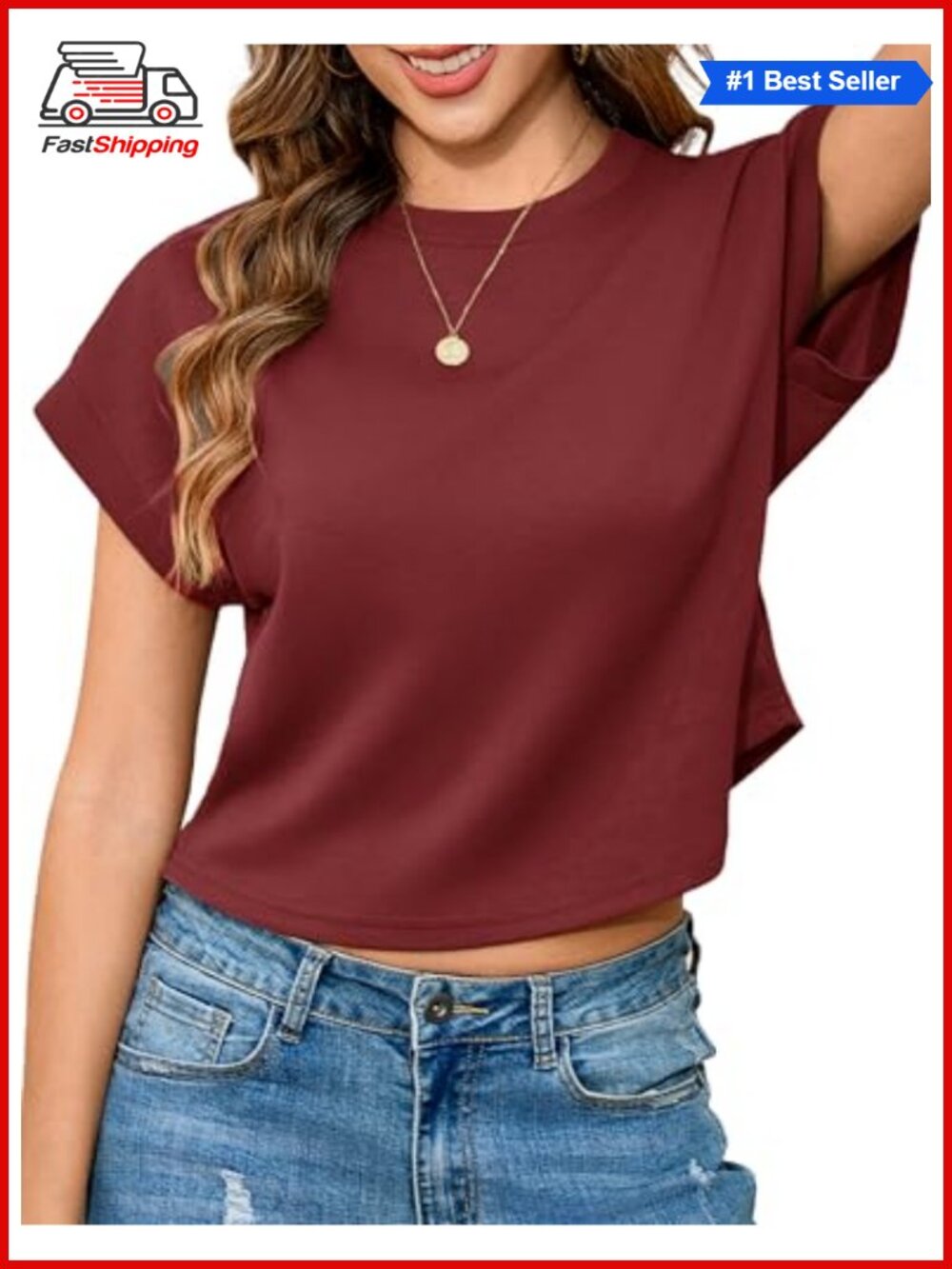 ✨Totatuit Women Cute Cropped T-Shirt Short Sleeve Boxy Crewneck Summer